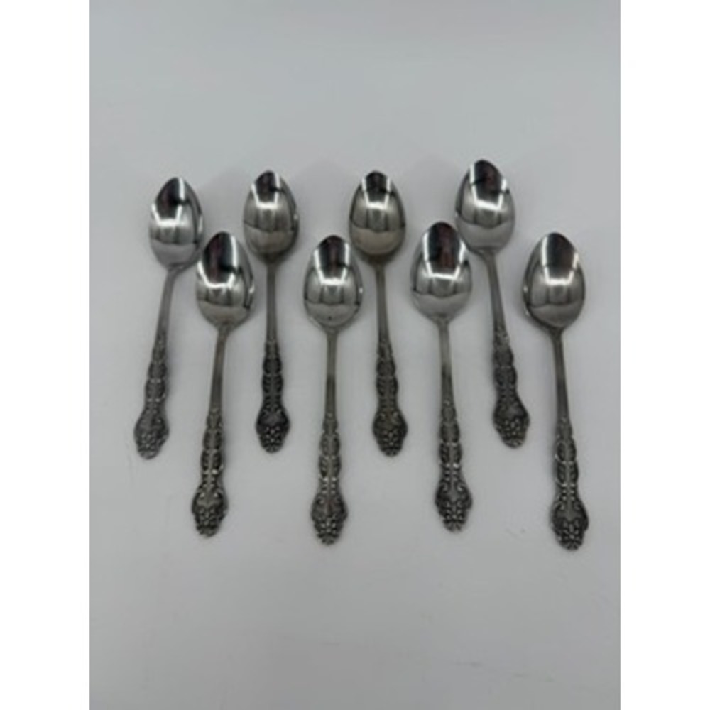 National Stainless Nancy Teaspoons Set of 8 Japan Vintage Floral Scroll 6 Inch
